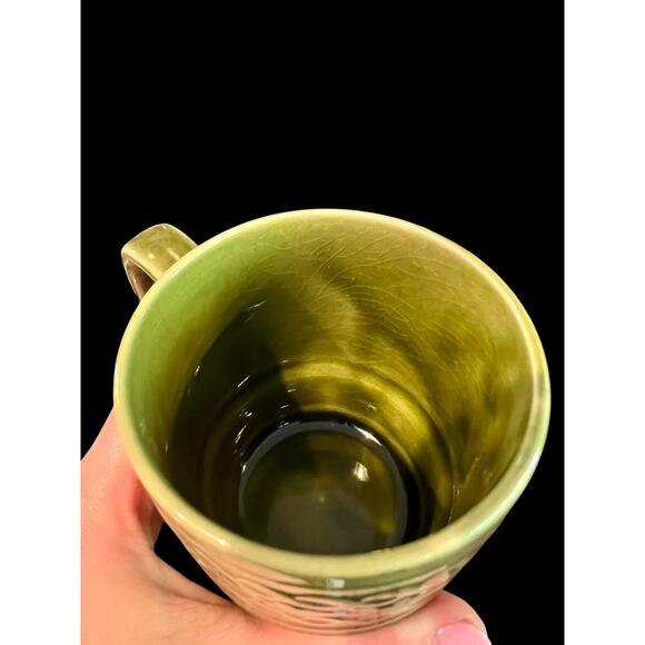 Vintage Japan Stacking Mugs w Chrome Holder-Avocado Green Retro-Midcentury-MCM - Picture 12 of 12